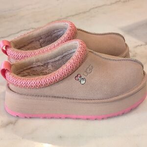 UGG Pink and Tan Cozy Slip-Ons